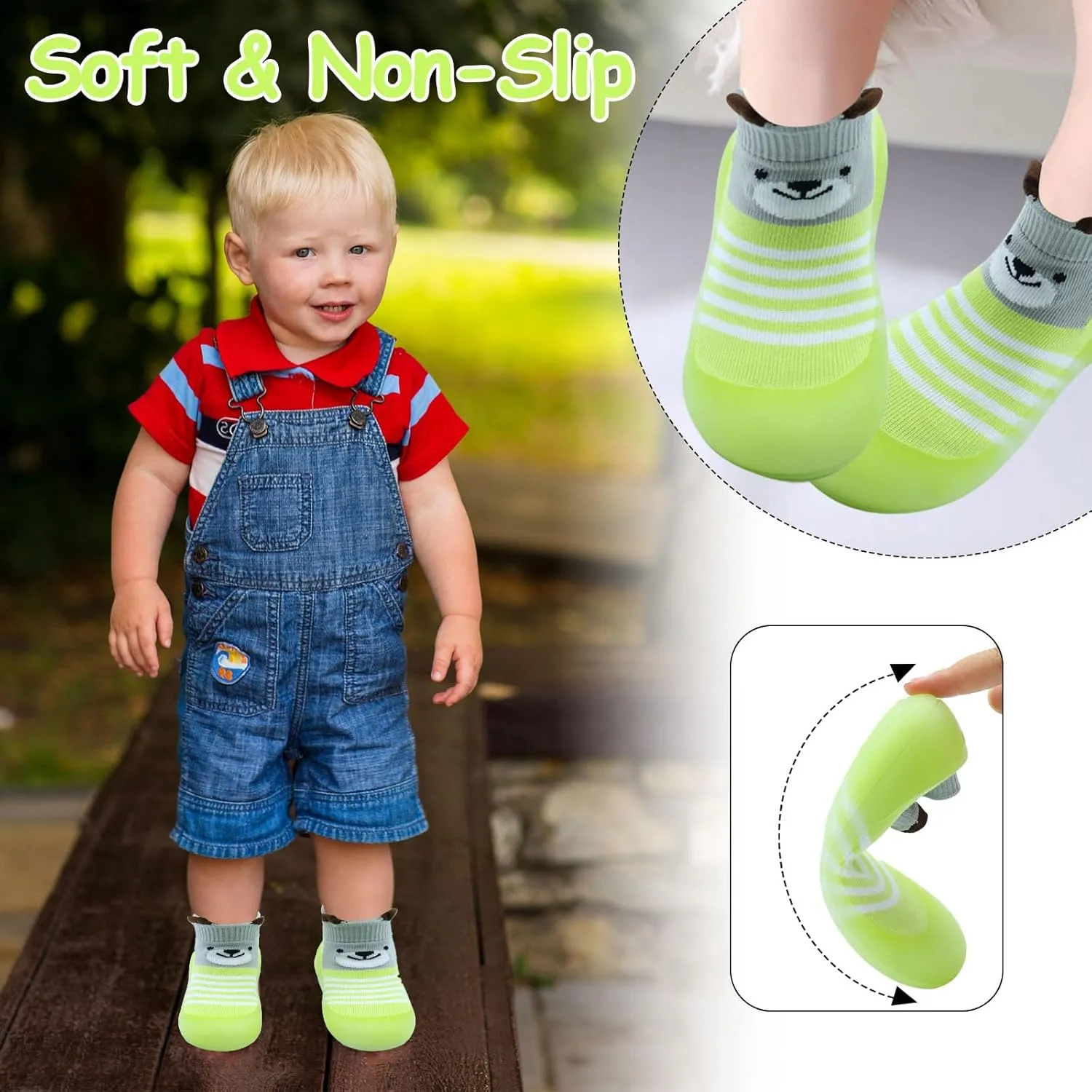 1 Pair Baby Shoes, Baby Socks Shoes Boys/Girls Walkers Shoes Non-Skid Slipper Shoes with Soft Rubber Sole Toddle Sneaker Pinks, Gray, Green