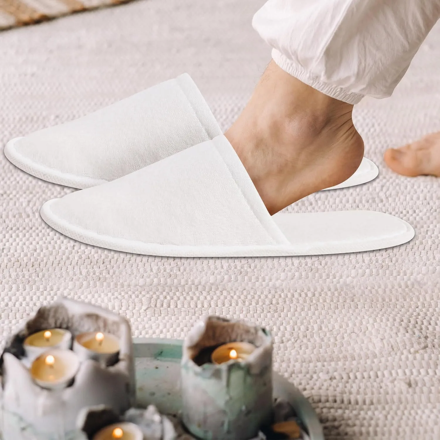 30Pairs disposable slipper disposable slippers for guests hotel slippers spa slippers Pack for Hotel, Spa, Travel, Shoeless Home, White Closed Toe (US Men Size 10, Women 11)