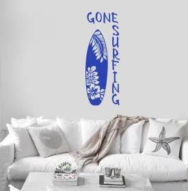 30"x12" Gone Surfing Hisbiscus Flower Surf Board Waves Ocean Water Surfer Wall Decal Sticker Art Mural Home Decor