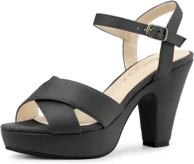 Allegra K Women's Platform Chunky Heels Slingback Sandals
