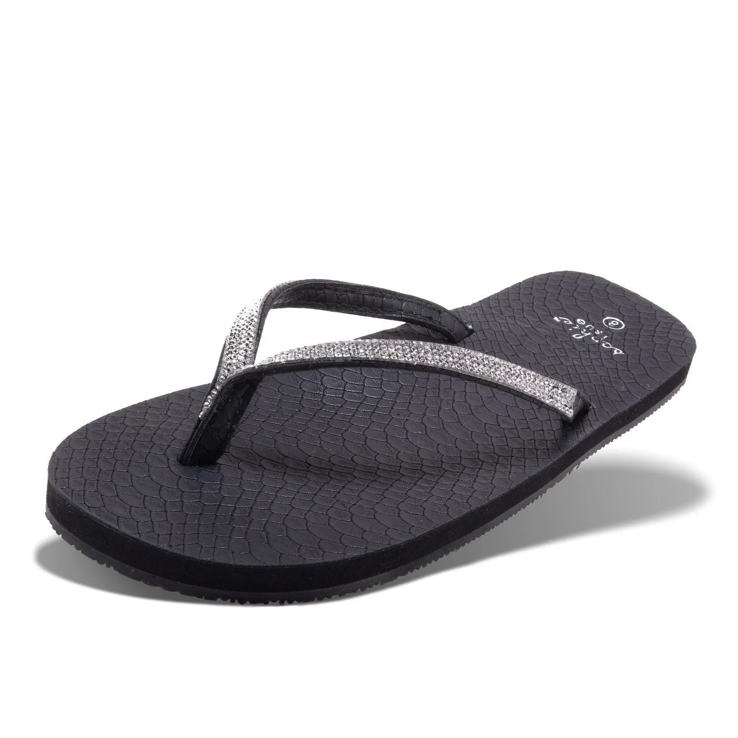 Amanda Blu Vanna Black Rhinestone Flip Flops