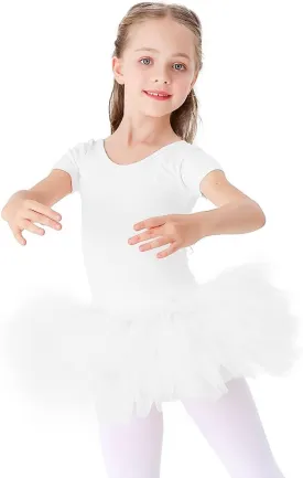 Bezioner Girls Cotton Ballet Dance Dress Cute Tutu Skirted Leotard Short Sleeve