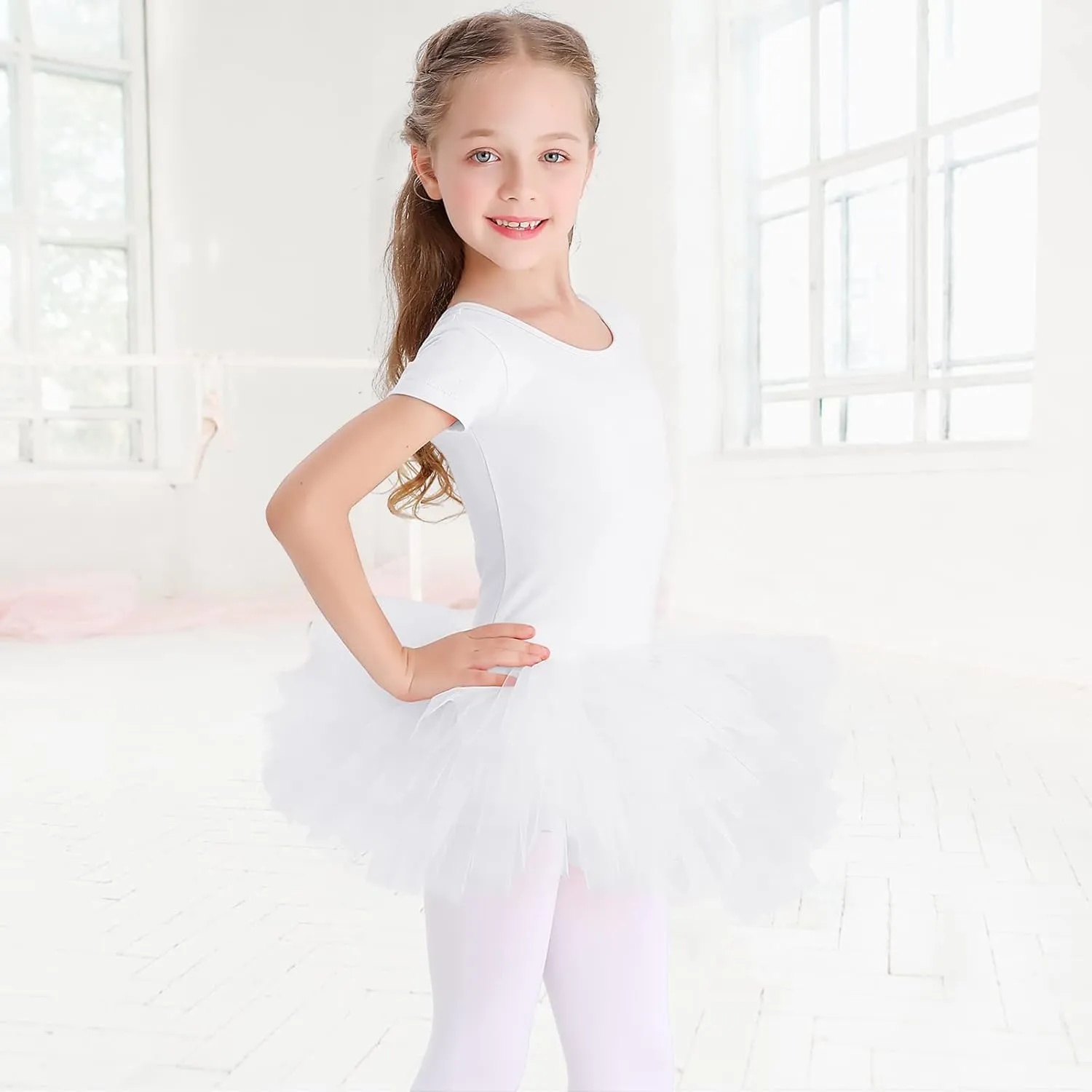 Bezioner Girls Cotton Ballet Dance Dress Cute Tutu Skirted Leotard Short Sleeve