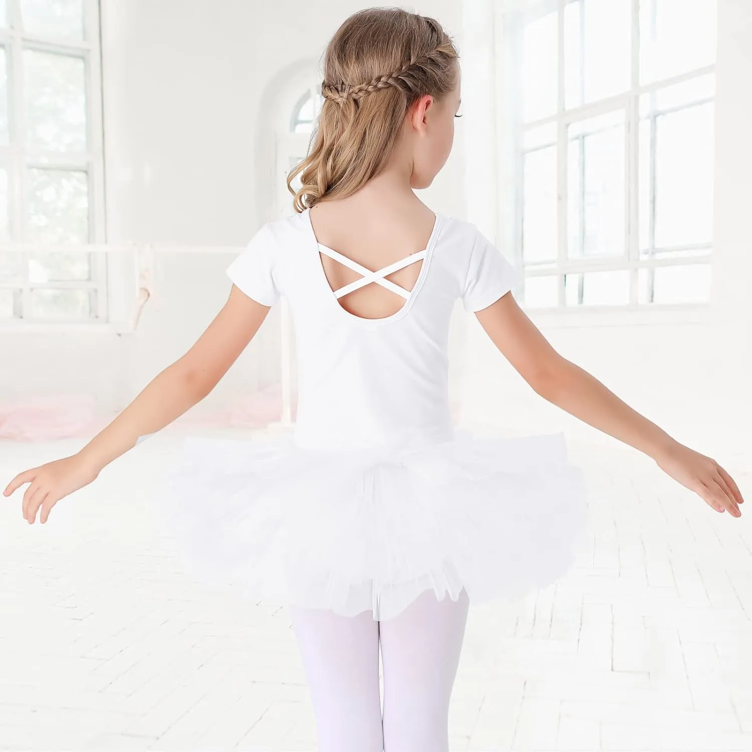 Bezioner Girls Cotton Ballet Dance Dress Cute Tutu Skirted Leotard Short Sleeve