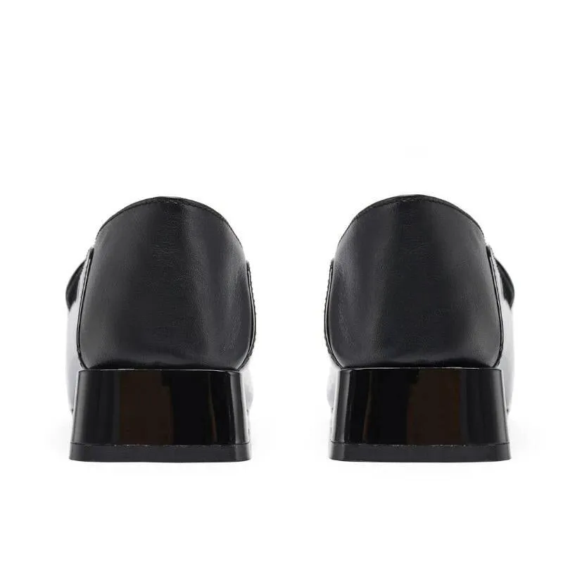 Black Rider Pattern Loafer square heel low women's oxford loafer shoes - Hars