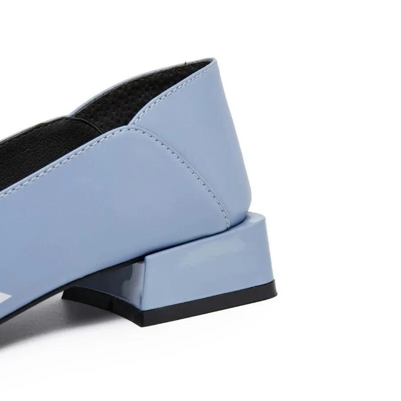 Black Rider Pattern Loafer square heel low women's oxford loafer shoes - Hars