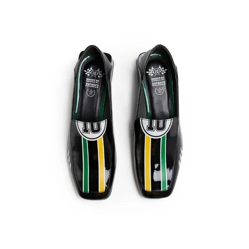 Black Rider Pattern Loafer square heel low women's oxford loafer shoes - Hars
