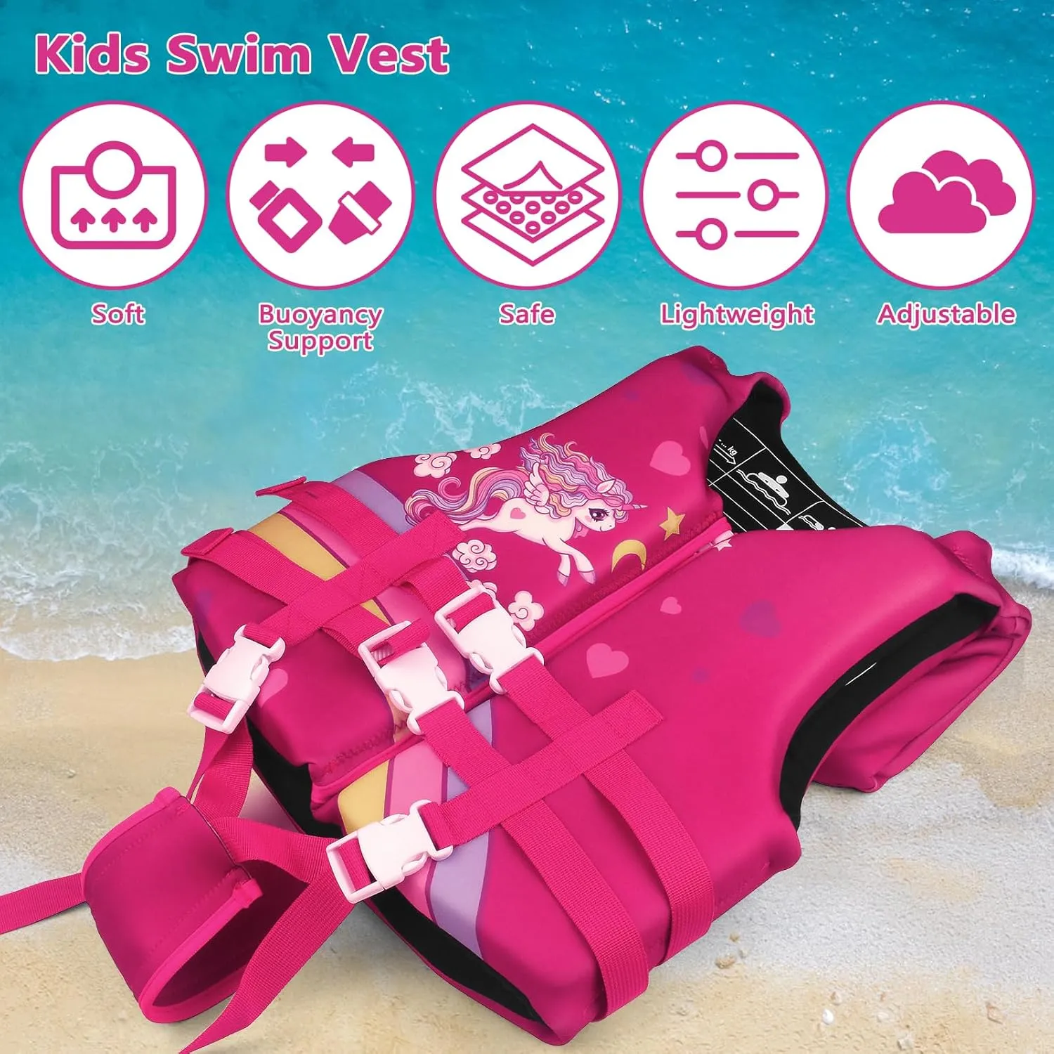 Chriffer Toddler Swim Vest Jacket for Boys Girls 20-70 Pounds/2-10 Years, Kids Swim Vest with Adjustable Safety Strap for Pool Beach Learn to Swim
