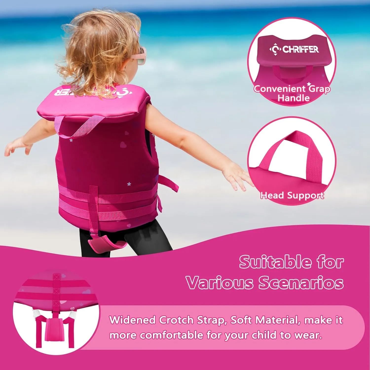 Chriffer Toddler Swim Vest Jacket for Boys Girls 20-70 Pounds/2-10 Years, Kids Swim Vest with Adjustable Safety Strap for Pool Beach Learn to Swim
