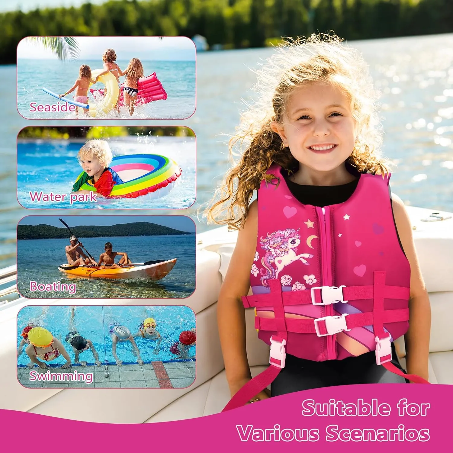 Chriffer Toddler Swim Vest Jacket for Boys Girls 20-70 Pounds/2-10 Years, Kids Swim Vest with Adjustable Safety Strap for Pool Beach Learn to Swim