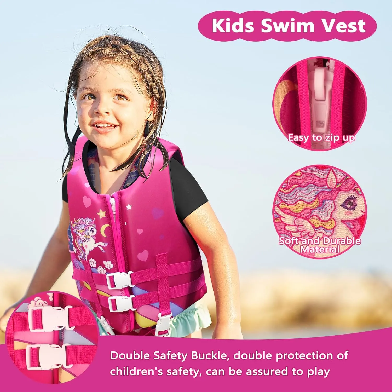 Chriffer Toddler Swim Vest Jacket for Boys Girls 20-70 Pounds/2-10 Years, Kids Swim Vest with Adjustable Safety Strap for Pool Beach Learn to Swim