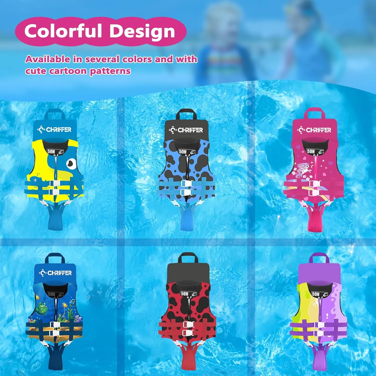 Chriffer Toddler Swim Vest Jacket for Boys Girls 20-70 Pounds/2-10 Years, Kids Swim Vest with Adjustable Safety Strap for Pool Beach Learn to Swim