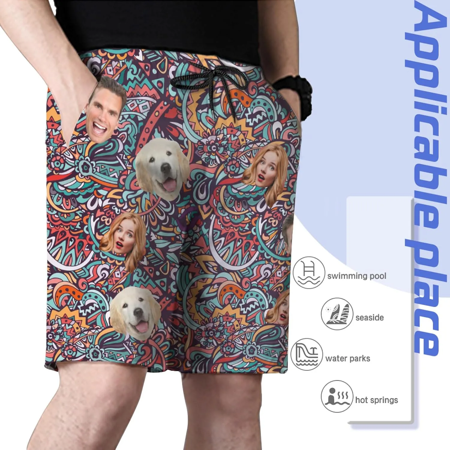 Custom Shorts for Men, Custom Swim Trunks Men Personalized Funny Swim Trunks Beach Board Shorts Swim Shorts Swimwear