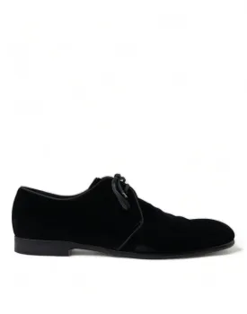 Dolce & Gabbana Black Velvet Lace Up Formal Derby Dress Shoes