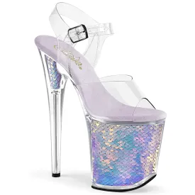Flamingo-808MC Clear/Lavender Hologram, 8" Heel