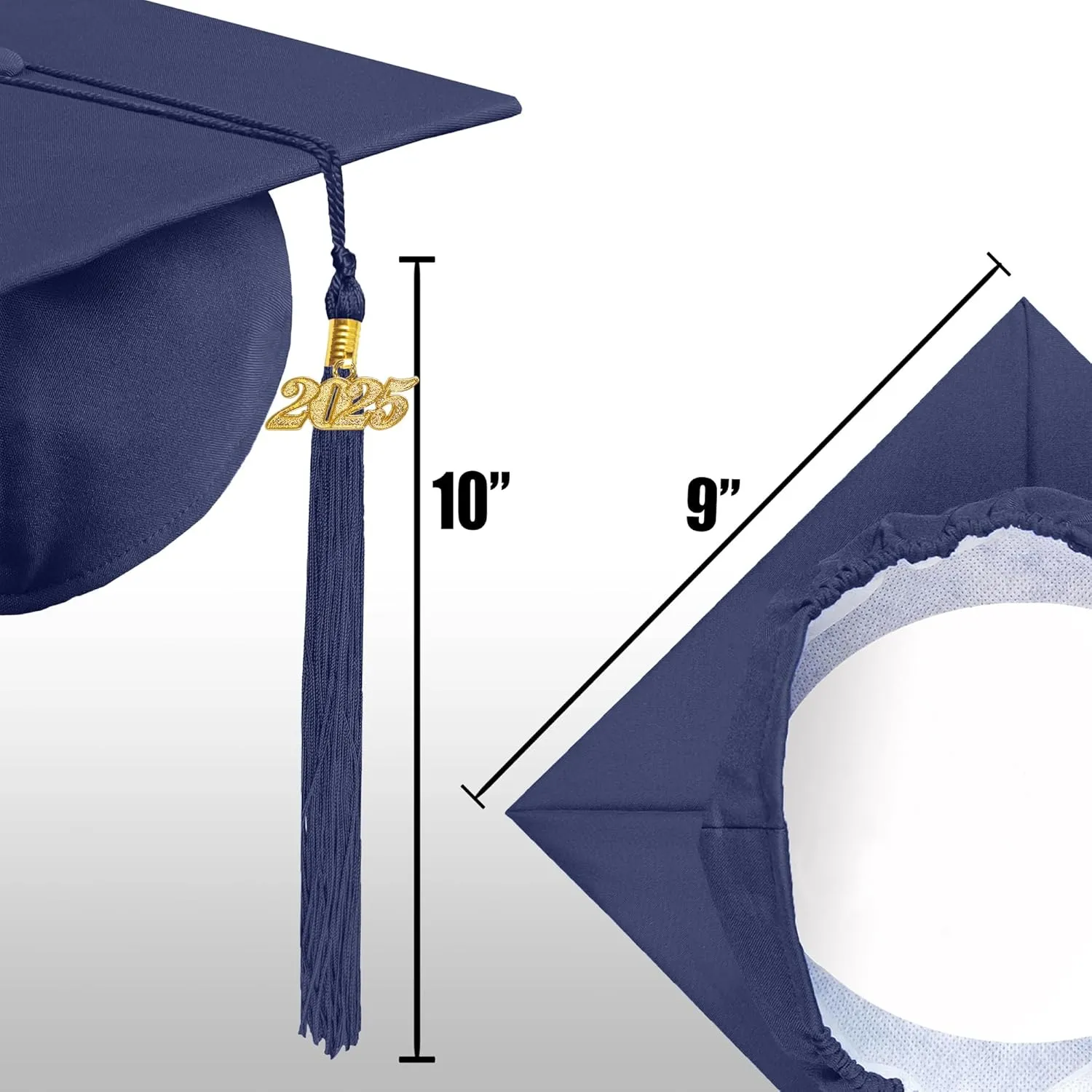 Graduation Cap with 2025 Tassel Year Charm Black Graduation Cap for High School & Bachelor