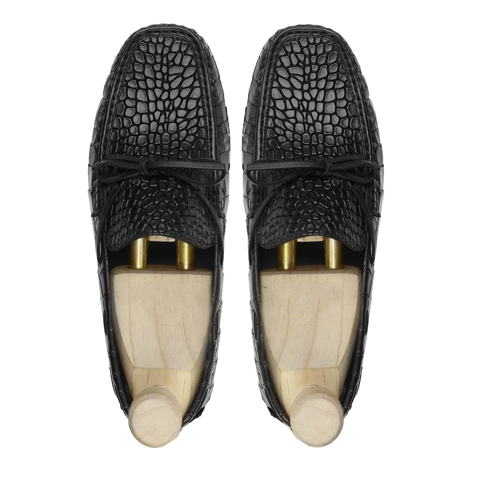 Handmade Custom Black Calf Leather Driver Mens Loafers