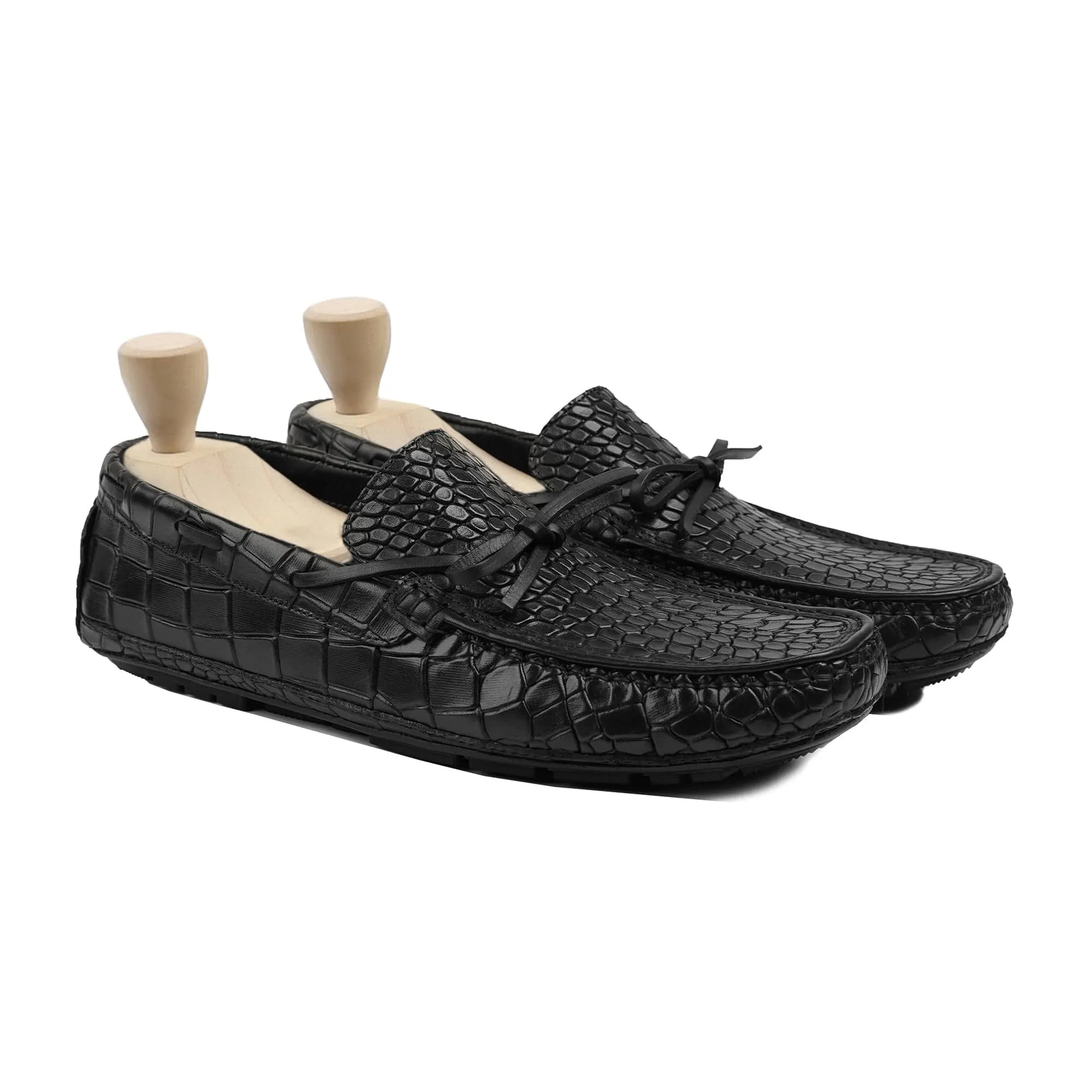Handmade Custom Black Calf Leather Driver Mens Loafers