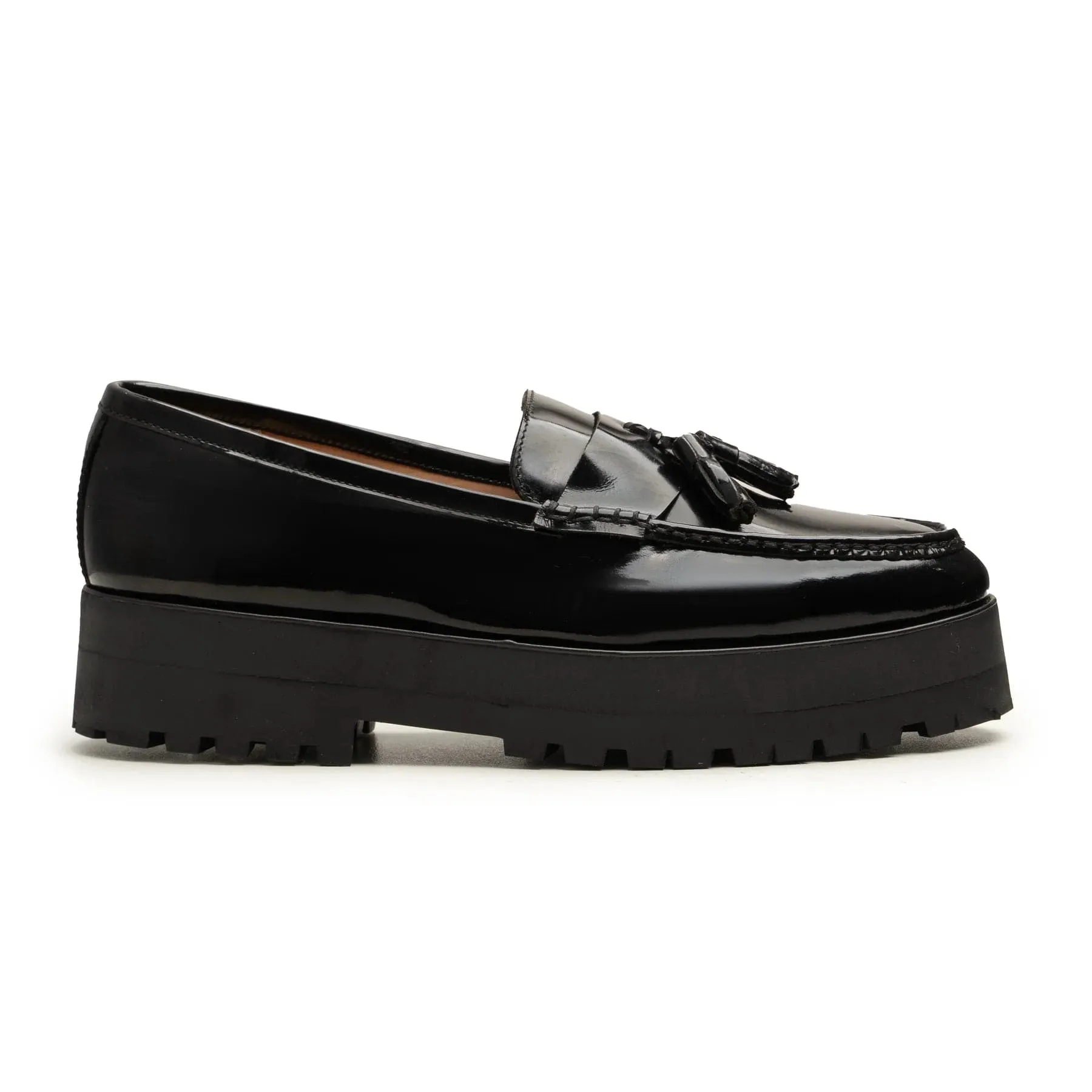 Handmade Custom Black Pattern Leather Mens Chunky Loafers
