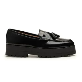 Handmade Custom Black Pattern Leather Mens Chunky Loafers