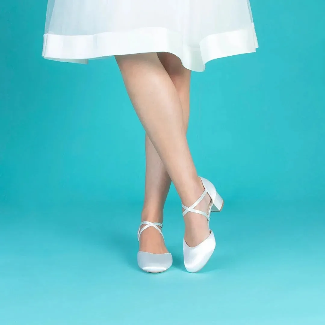 Ivory Satin Bridal Shoes, Low Block Heel, By Perfect Bridal, Remi