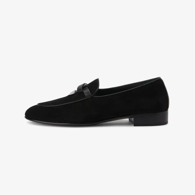 Jet Black Almond-Toe Suede Loafers
