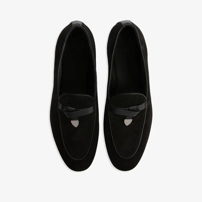 Jet Black Almond-Toe Suede Loafers