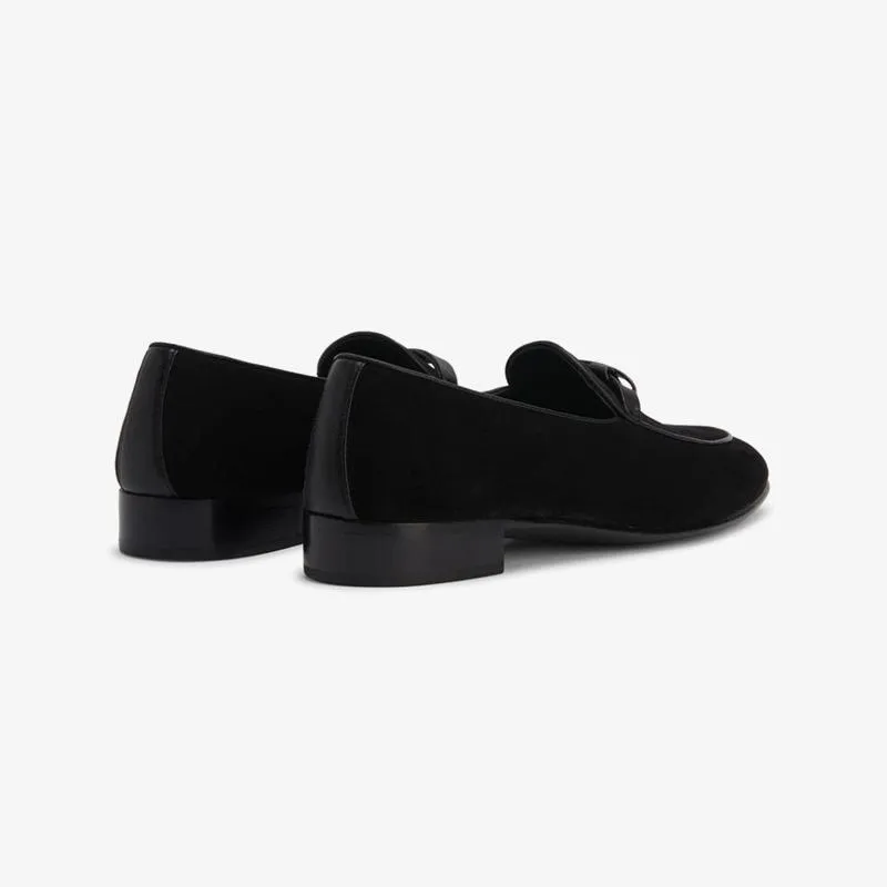 Jet Black Almond-Toe Suede Loafers