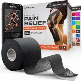 Kinesiology Tape-Incredible Support for Athletic Sports and Recovery Free Taping Guide-Uncut 2 inch 16.4 feet Roll (Midnight Black   Free Taping Guide, Pack of 1)