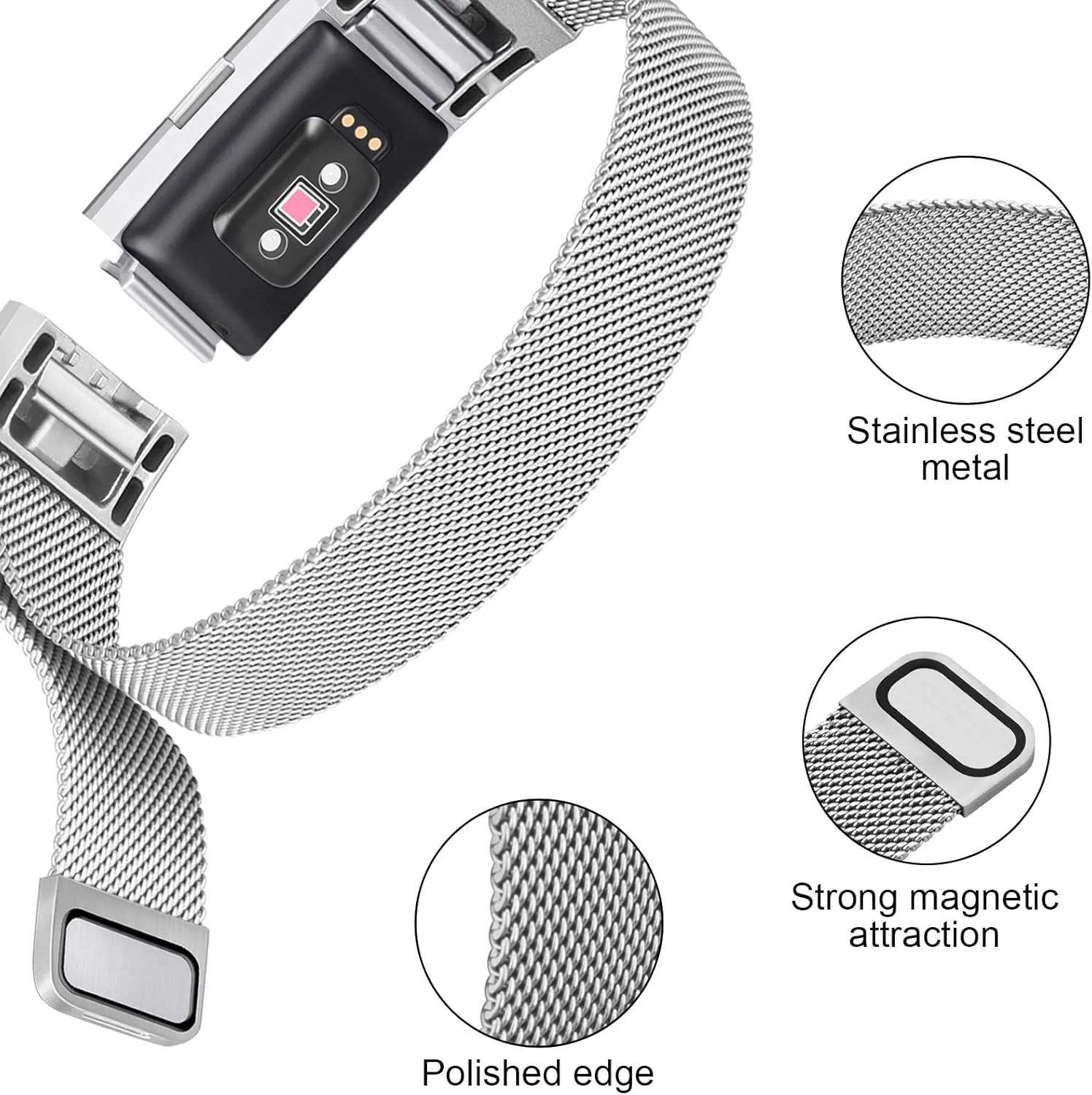 Metal Band Compatible with Fitbit Charge 2 Bands Women Men, Stainless Steel Mesh Loop Adjustable Wristband Replacement Strap for Fitbit Charge 2