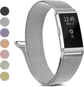 Metal Band Compatible with Fitbit Charge 2 Bands Women Men, Stainless Steel Mesh Loop Adjustable Wristband Replacement Strap for Fitbit Charge 2