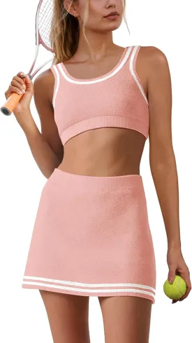 Panadila Womens 2 Piece Skirt Set Workout Outfits Tennis Skorts with Built-in Shorts and Sports Bra Gym Yoga