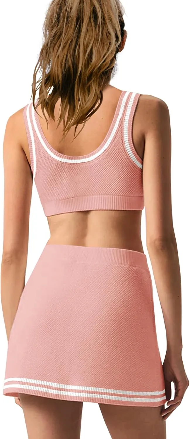 Panadila Womens 2 Piece Skirt Set Workout Outfits Tennis Skorts with Built-in Shorts and Sports Bra Gym Yoga
