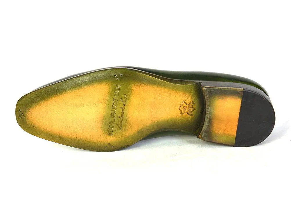 Paul Parkman Wholecut Plain Toe Oxfords Green Hand-Painted Leather Shoes