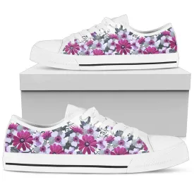 Pink, Violet and White Flowers Women's Low Top Sneakers - READY TO SHIP