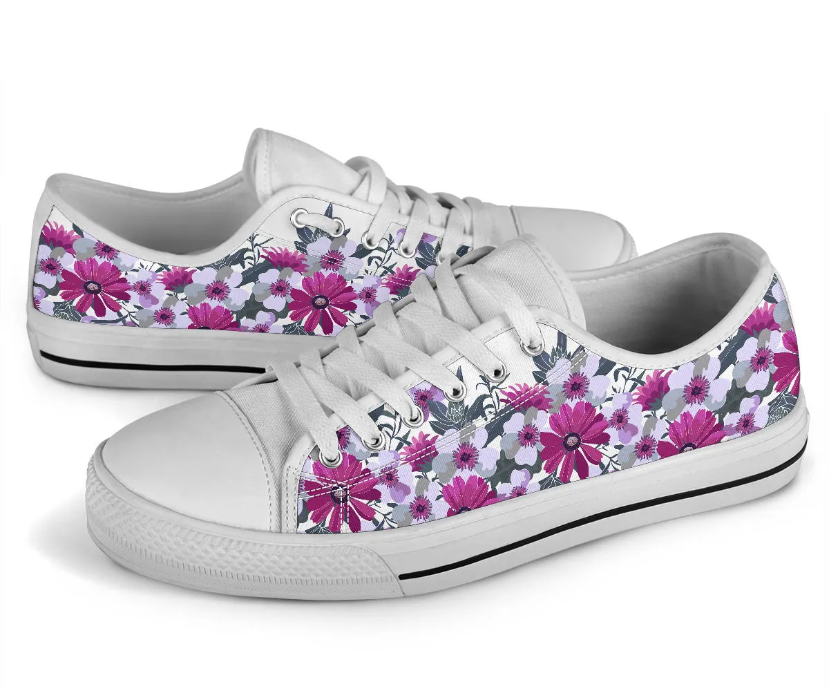 Pink, Violet and White Flowers Women's Low Top Sneakers - READY TO SHIP