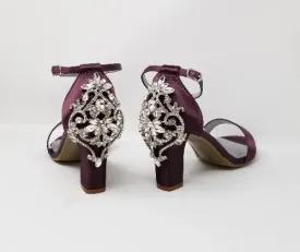 Purple Wedding Shoes with Chunky Heel Crystal Back Design