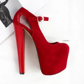 Red Suede Mary Jane Platform Heels