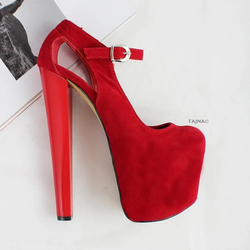 Red Suede Mary Jane Platform Heels