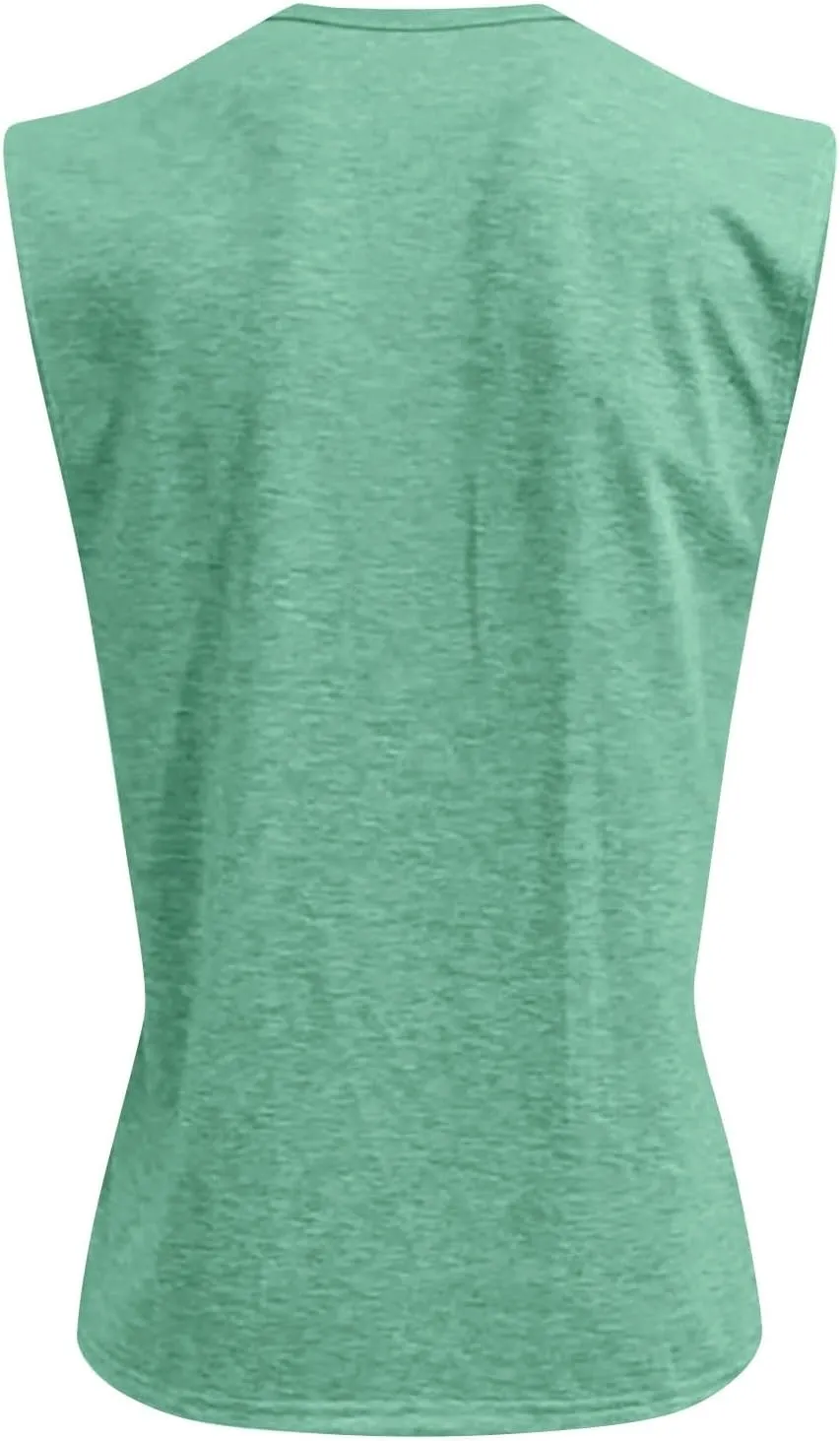 Sleeveless Shirts for Men Henley Neck Big Tall Workout Muscle Tank Tops Summer Relaxed Fit Plain Oversized Tshirts