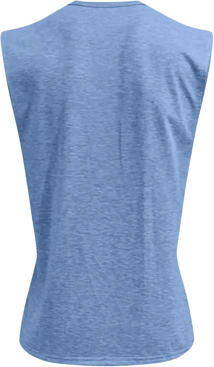 Sleeveless Shirts for Men Henley Neck Big Tall Workout Muscle Tank Tops Summer Relaxed Fit Plain Oversized Tshirts