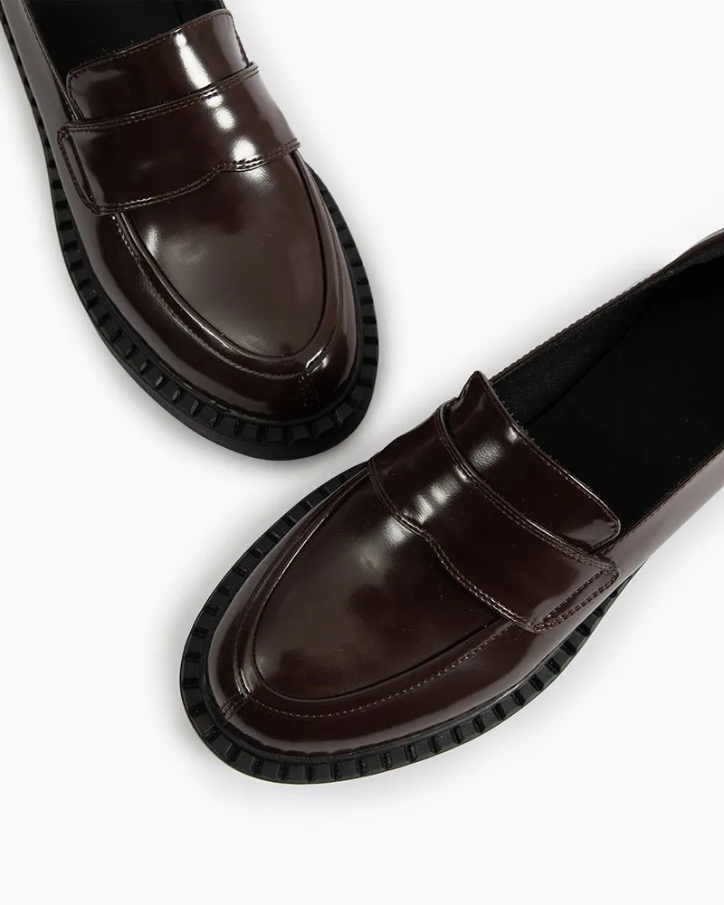 Smooth Genuine Leather Chunky Penny Loafers