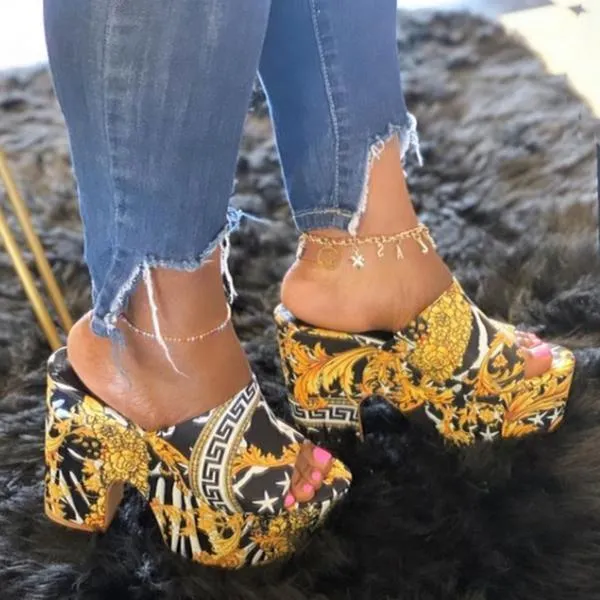 Sohiwoo Women Waterproof Chunky Platform Sandals Thick Heel Slippers