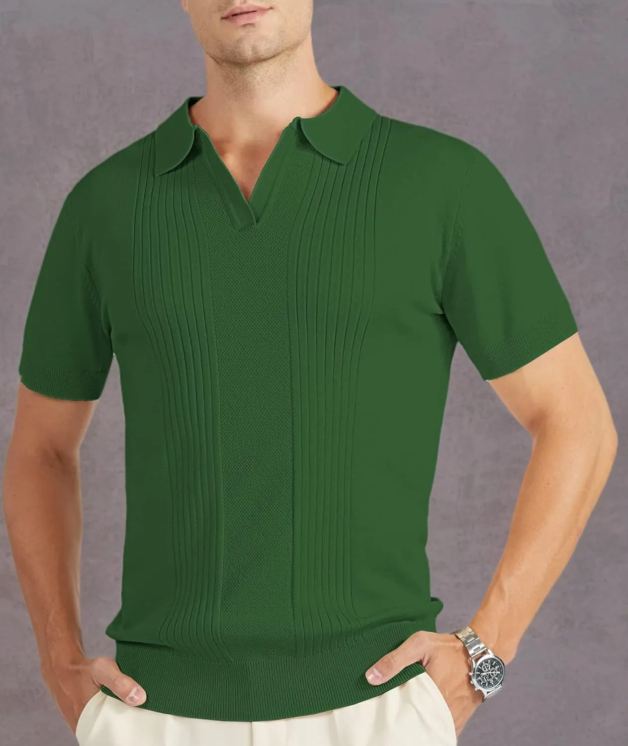 V VALANCH Mens Knit Polo Shirts Short Sleeve Vintage Sweater Polo Summer Casual Shirts Golf Pullover