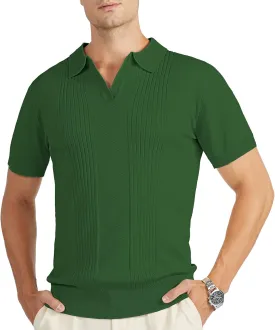 V VALANCH Mens Knit Polo Shirts Short Sleeve Vintage Sweater Polo Summer Casual Shirts Golf Pullover
