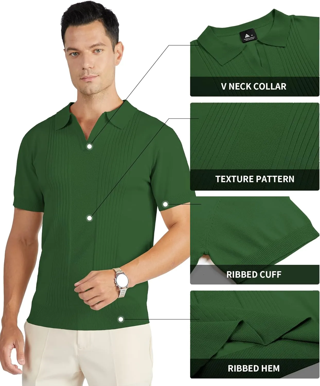 V VALANCH Mens Knit Polo Shirts Short Sleeve Vintage Sweater Polo Summer Casual Shirts Golf Pullover