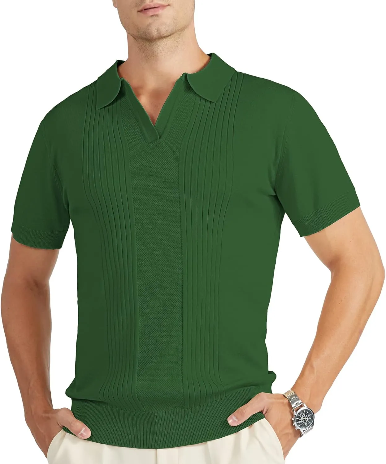 V VALANCH Mens Knit Polo Shirts Short Sleeve Vintage Sweater Polo Summer Casual Shirts Golf Pullover