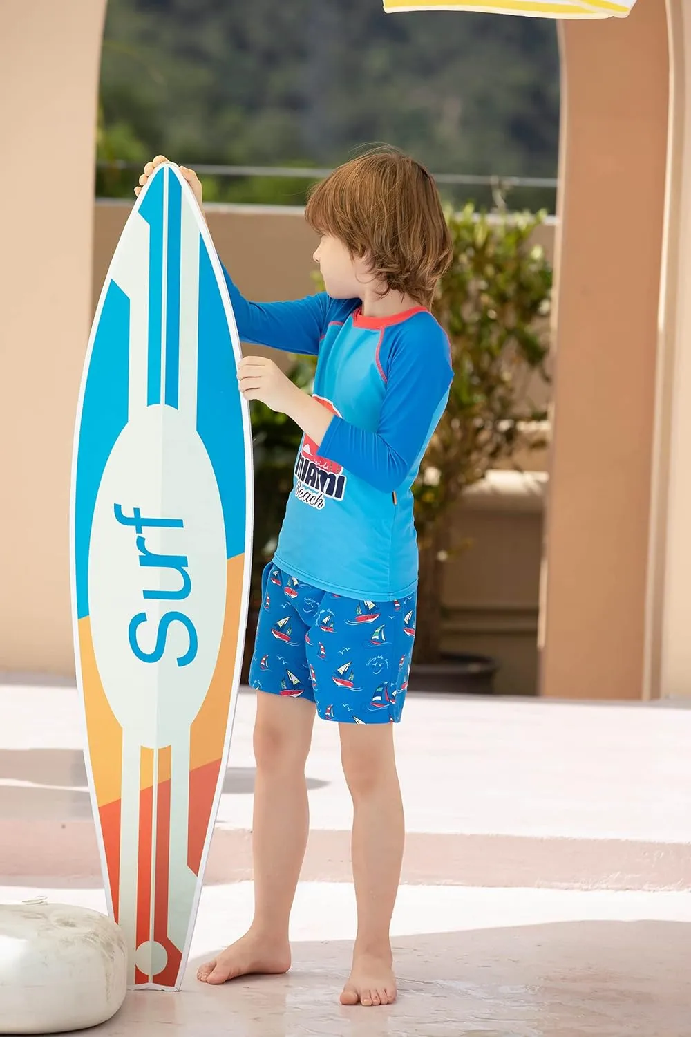 weVSwe Toddler Boys UPF 50  2PC Rash Guard Set Swim Trunks Long Sleeve Swimsuits