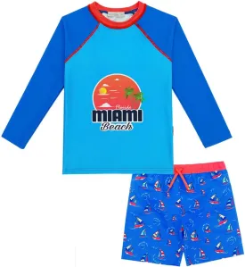 weVSwe Toddler Boys UPF 50  2PC Rash Guard Set Swim Trunks Long Sleeve Swimsuits