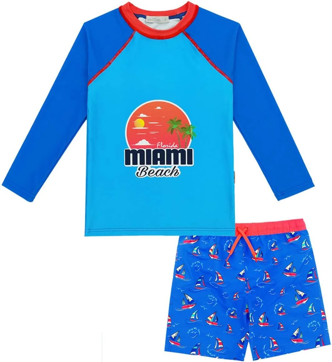weVSwe Toddler Boys UPF 50  2PC Rash Guard Set Swim Trunks Long Sleeve Swimsuits